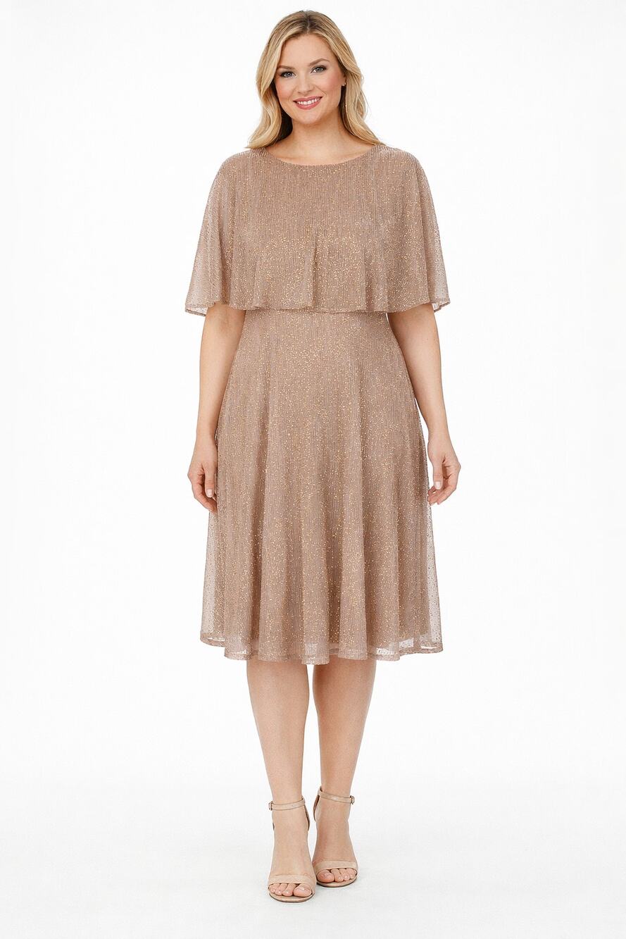 Danny & Nicole Womens Short Sleeve Formal Cape Midi Dress Size 14 New Blush Gold